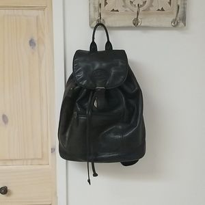 Vintage black leather backpack.